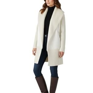 Stella + Lorenzo Ivory Faux Fur Waterfall Open Front Jacket - M
